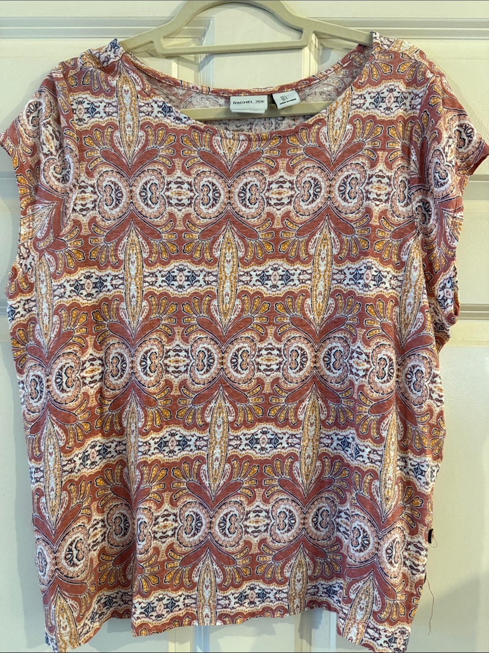 Rachel Zoe Rust Multi Paisley Short Sleeve Tee